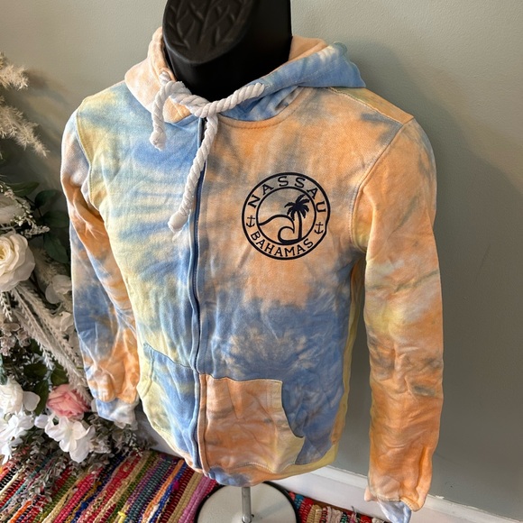 Nassau Bahamas Tie Dye Hoodie Sweatshirt Full Zip Ocean Wave Palm Tree Small - Picture 3 of 7